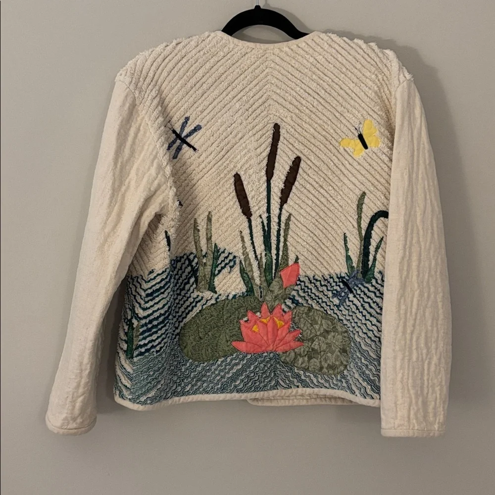 Vintage and Handmade Jacket with pond/lillypad scene size m - Picture 4 of 6
